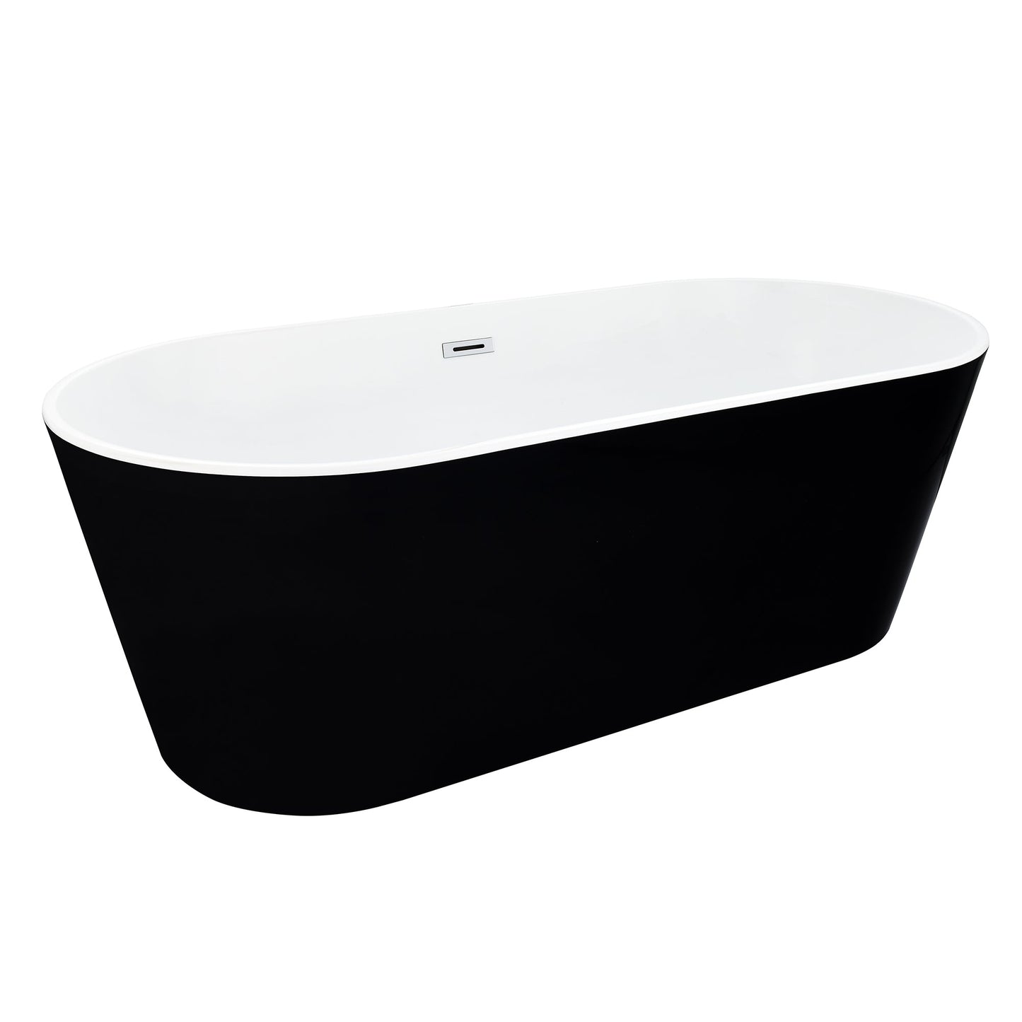Kaprun 63" x 30" Flatbottom Freestanding Acrylic Soaking Bathtub in Glossy Black with Drain and Overflow