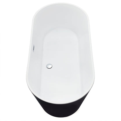 Kaprun 63" x 30" Flatbottom Freestanding Acrylic Soaking Bathtub in Glossy Black with Drain and Overflow