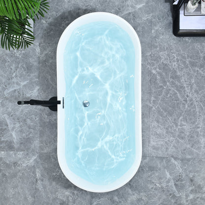 Kaprun 63" x 30" Flatbottom Freestanding Acrylic Soaking Bathtub in Glossy Black with Drain and Overflow