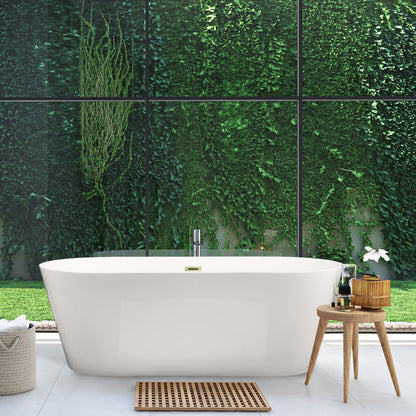 Kaprun 67" x 32" Flatbottom Freestanding Acrylic Soaking Bathtub in Glossy White with Drain and Overflow