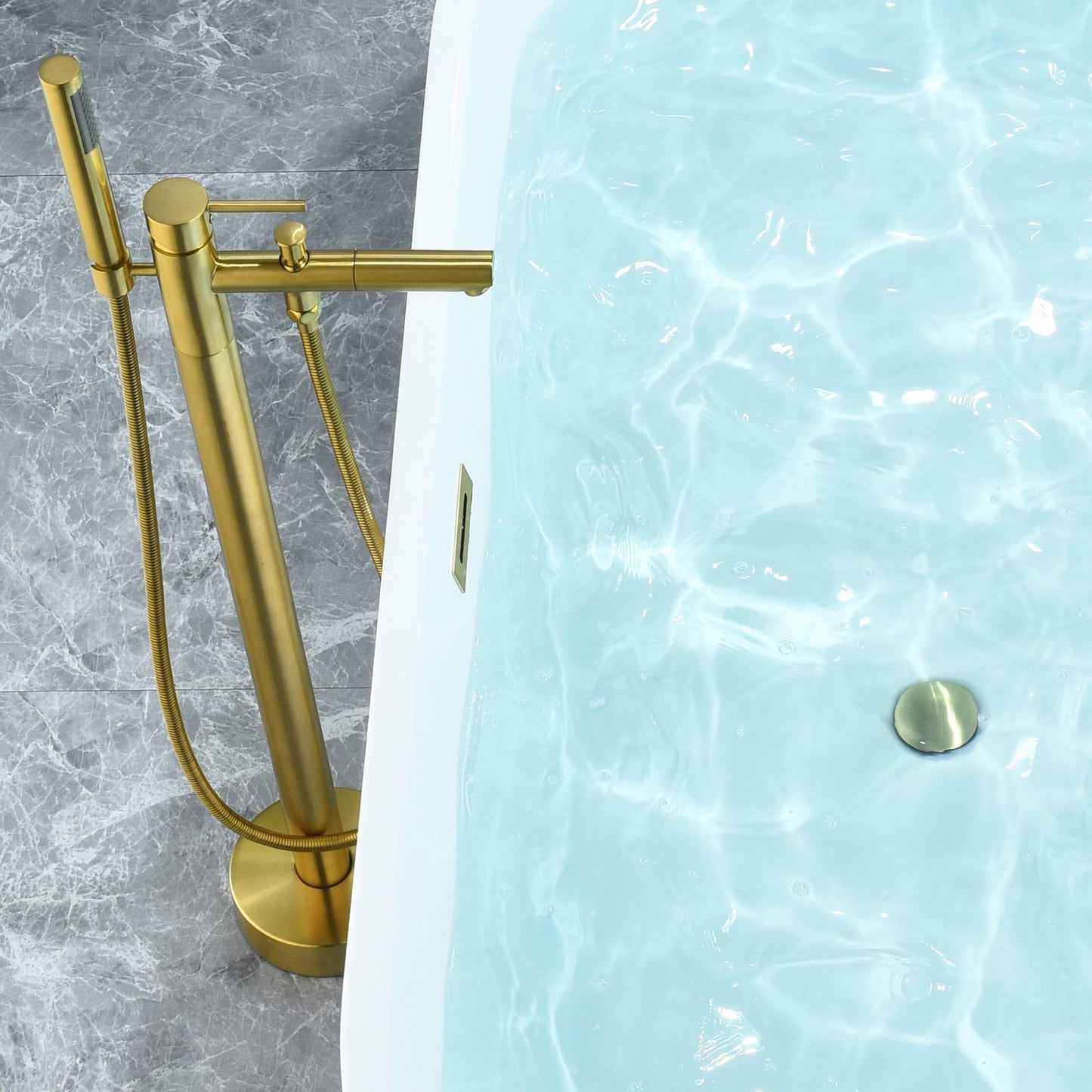 Kaprun 67" x 32" Flatbottom Freestanding Acrylic Soaking Bathtub in Glossy White with Drain and Overflow