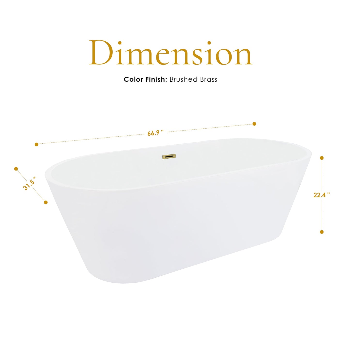 Kaprun 67" x 32" Flatbottom Freestanding Acrylic Soaking Bathtub in Glossy White with Drain and Overflow
