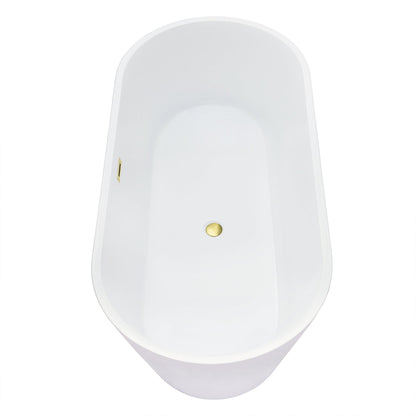 Kaprun 67" x 32" Flatbottom Freestanding Acrylic Soaking Bathtub in Glossy White with Drain and Overflow