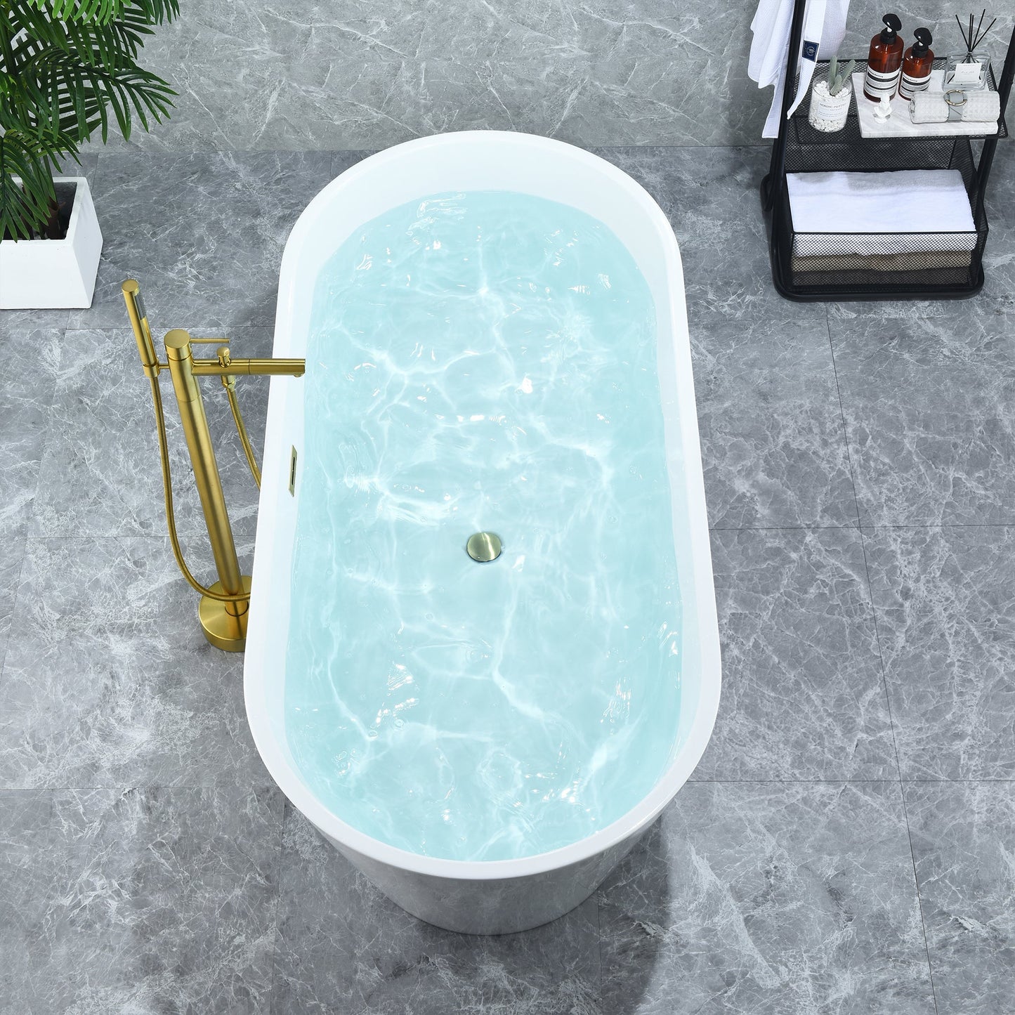 Kaprun 67" x 32" Flatbottom Freestanding Acrylic Soaking Bathtub in Glossy White with Drain and Overflow