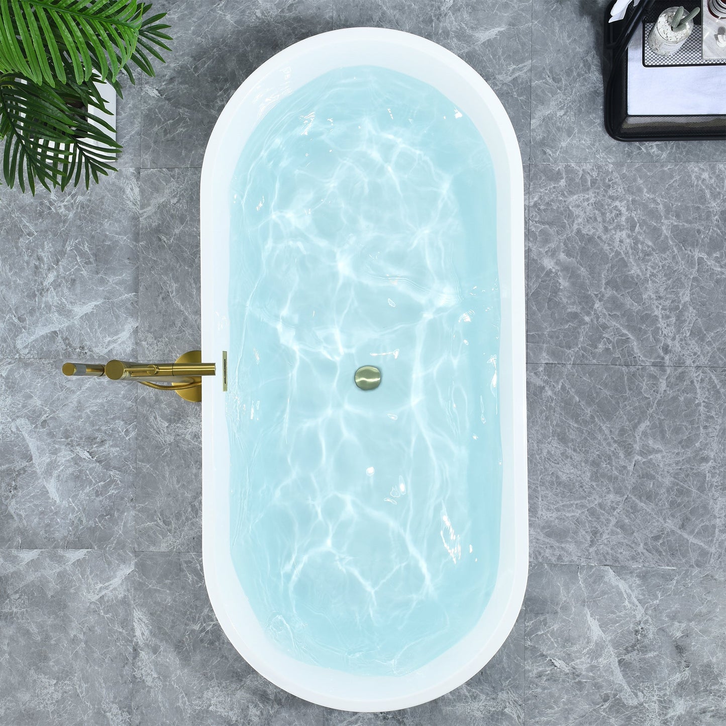 Kaprun 67" x 32" Flatbottom Freestanding Acrylic Soaking Bathtub in Glossy White with Drain and Overflow
