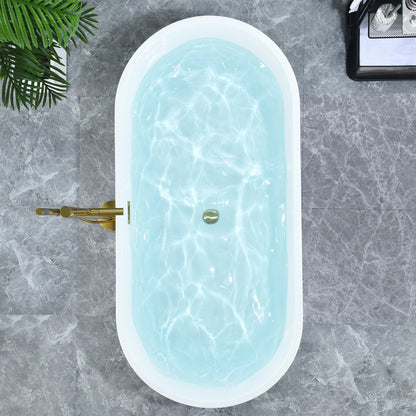 Kaprun 67" x 32" Flatbottom Freestanding Acrylic Soaking Bathtub in Glossy White with Drain and Overflow