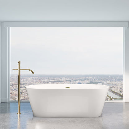 Kaprun 67" x 32" Flatbottom Freestanding Acrylic Soaking Bathtub in Glossy White with Drain and Overflow