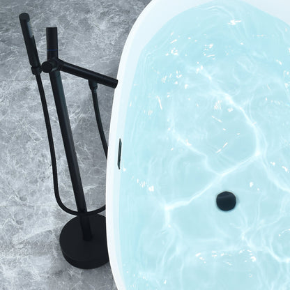 Rauris 59" x 28" Flatbottom Freestanding Acrylic Soaking Bathtub in Glossy White with Drain and Overflow