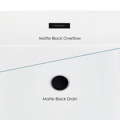 Rauris 59" x 28" Flatbottom Freestanding Acrylic Soaking Bathtub in Glossy White with Drain and Overflow