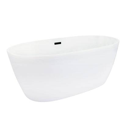 Rauris 59" x 28" Flatbottom Freestanding Acrylic Soaking Bathtub in Glossy White with Drain and Overflow
