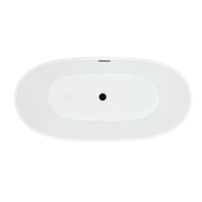 Rauris 59" x 28" Flatbottom Freestanding Acrylic Soaking Bathtub in Glossy White with Drain and Overflow