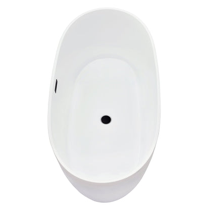 Rauris 59" x 28" Flatbottom Freestanding Acrylic Soaking Bathtub in Glossy White with Drain and Overflow