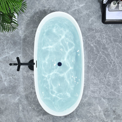 Rauris 59" x 28" Flatbottom Freestanding Acrylic Soaking Bathtub in Glossy White with Drain and Overflow