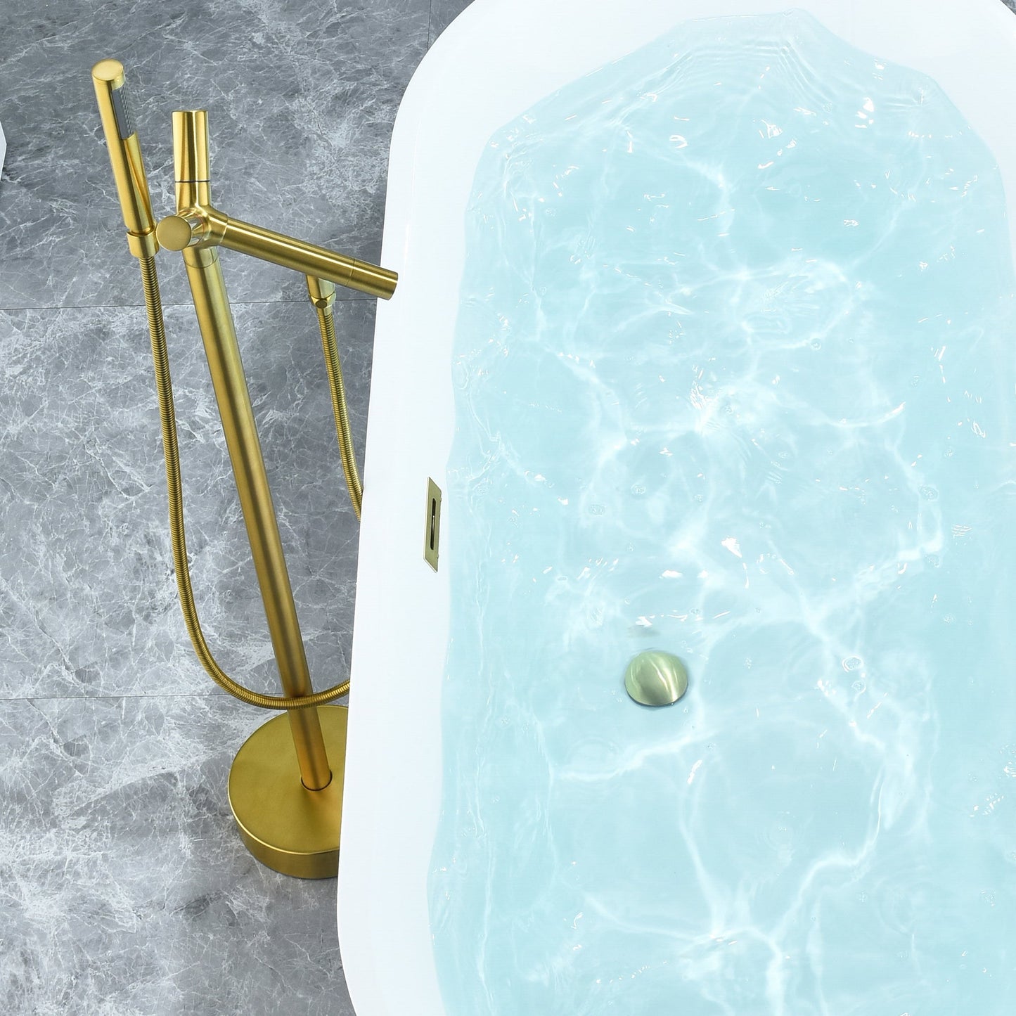 Blarn 65" x 29" Flatbottom Freestanding Acrylic Soaking Bathtub in Glossy White with Drain and Overflow