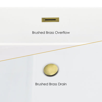 Blarn 65" x 29" Flatbottom Freestanding Acrylic Soaking Bathtub in Glossy White with Drain and Overflow