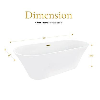 Blarn 65" x 29" Flatbottom Freestanding Acrylic Soaking Bathtub in Glossy White with Drain and Overflow