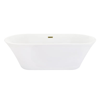Blarn 65" x 29" Flatbottom Freestanding Acrylic Soaking Bathtub in Glossy White with Drain and Overflow