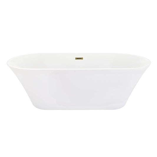 Blarn 65" x 29" Flatbottom Freestanding Acrylic Soaking Bathtub in Glossy White with Drain and Overflow