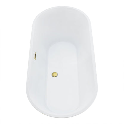 Blarn 65" x 29" Flatbottom Freestanding Acrylic Soaking Bathtub in Glossy White with Drain and Overflow