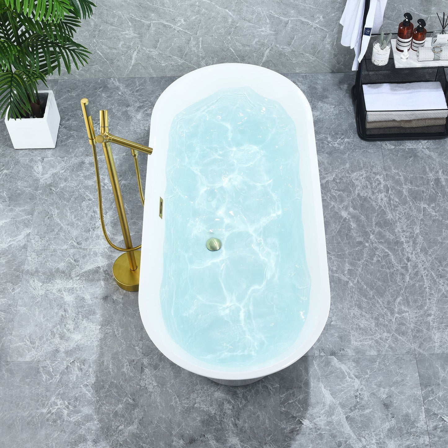 Blarn 65" x 29" Flatbottom Freestanding Acrylic Soaking Bathtub in Glossy White with Drain and Overflow