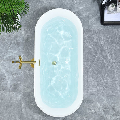 Blarn 65" x 29" Flatbottom Freestanding Acrylic Soaking Bathtub in Glossy White with Drain and Overflow