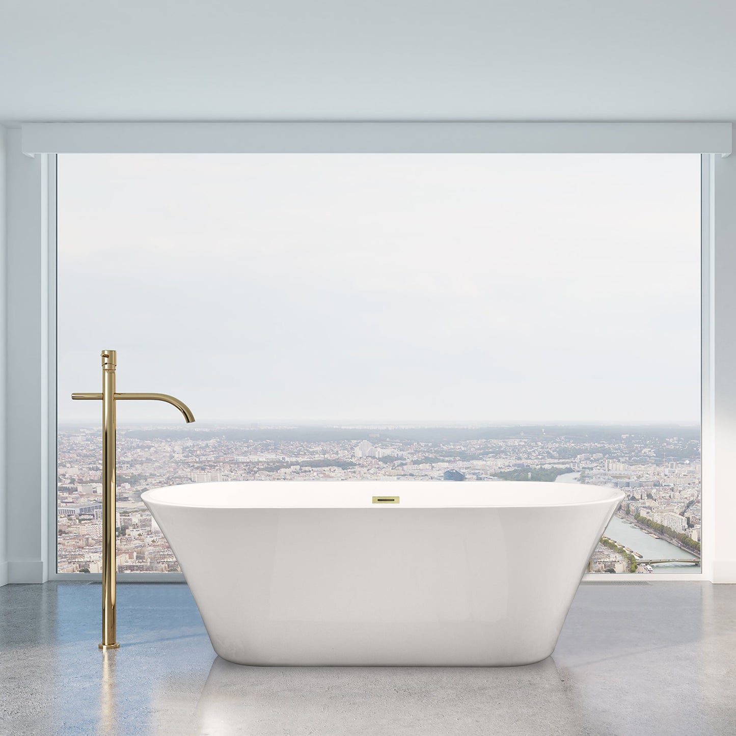 Blarn 65" x 29" Flatbottom Freestanding Acrylic Soaking Bathtub in Glossy White with Drain and Overflow