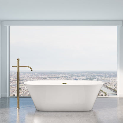Blarn 65" x 29" Flatbottom Freestanding Acrylic Soaking Bathtub in Glossy White with Drain and Overflow