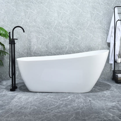 Ipure 67" x 29" Flatbottom Freestanding Acrylic Soaking Bathtub in Glossy White with Drain and Overflow