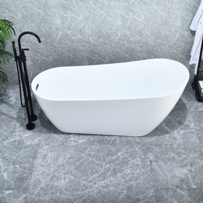 Ipure 67" x 29" Flatbottom Freestanding Acrylic Soaking Bathtub in Glossy White with Drain and Overflow