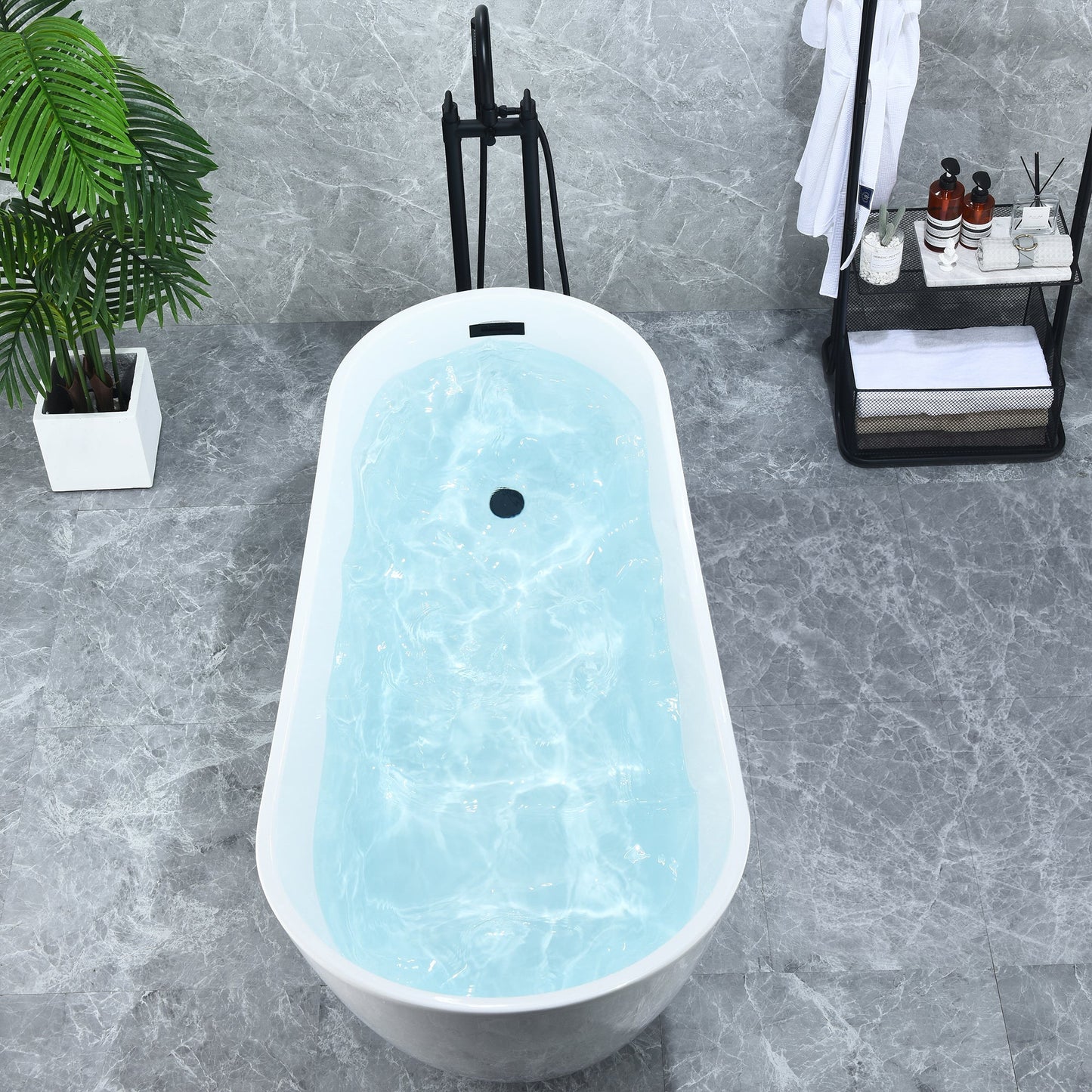 Ipure 67" x 29" Flatbottom Freestanding Acrylic Soaking Bathtub in Glossy White with Drain and Overflow