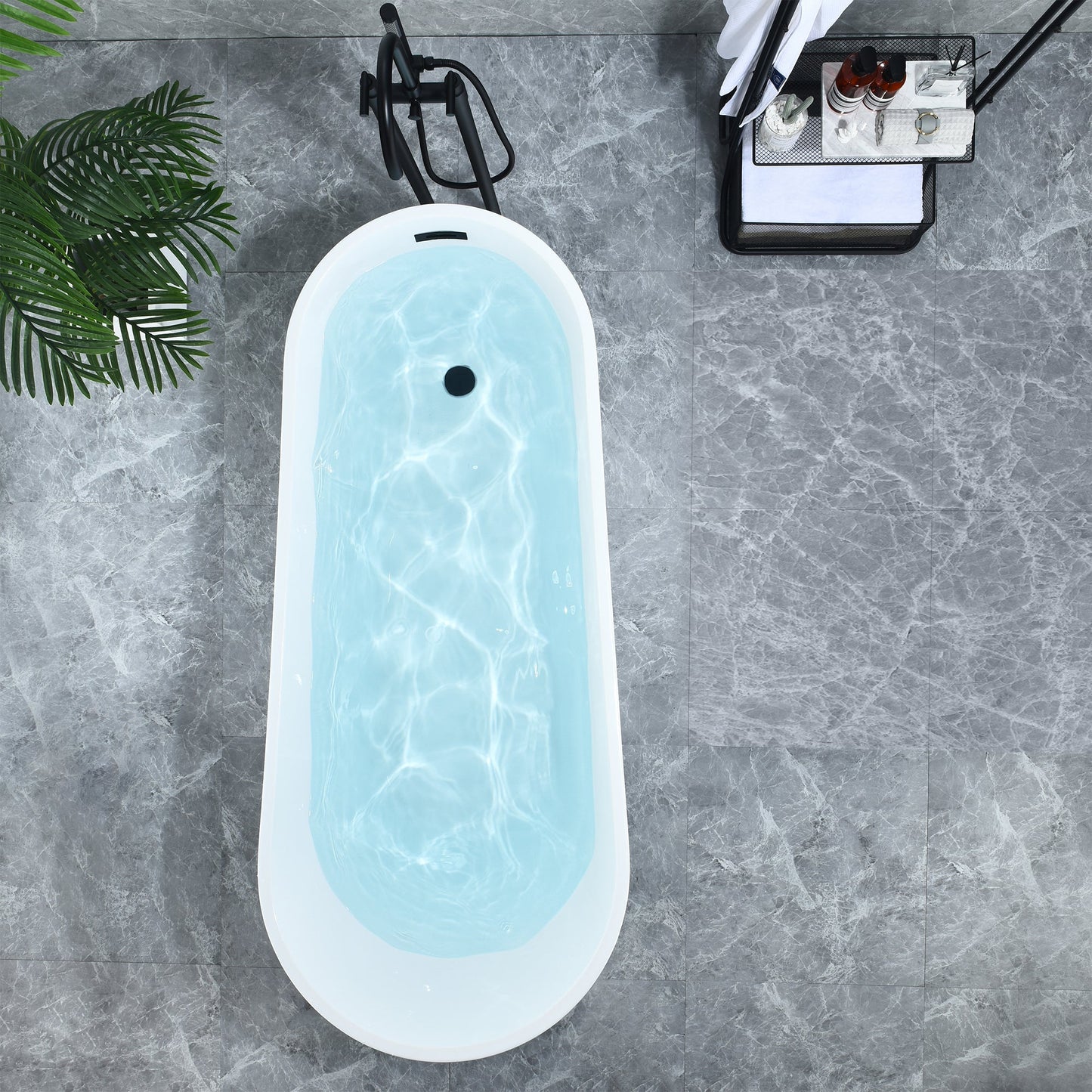 Ipure 67" x 29" Flatbottom Freestanding Acrylic Soaking Bathtub in Glossy White with Drain and Overflow