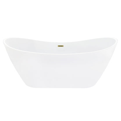 Vansza 67" x 32" Flatbottom Freestanding Acrylic Soaking Bathtub in Glossy White with Drain and Overflow
