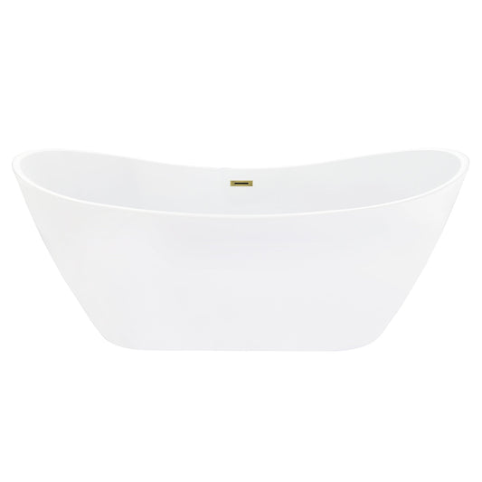 Vansza 67" x 32" Flatbottom Freestanding Acrylic Soaking Bathtub in Glossy White with Drain and Overflow