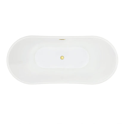 Vansza 67" x 32" Flatbottom Freestanding Acrylic Soaking Bathtub in Glossy White with Drain and Overflow