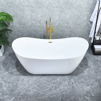 Vansza 67" x 32" Flatbottom Freestanding Acrylic Soaking Bathtub in Glossy White with Drain and Overflow