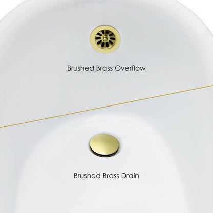 Fandi 64" x 28" Acrylic Clawfoot Soaking Bathtub in Glossy White with Brushed Brass Drain and Overflow