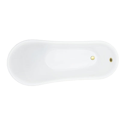 Fandi 64" x 28" Acrylic Clawfoot Soaking Bathtub in Glossy White with Brushed Brass Drain and Overflow