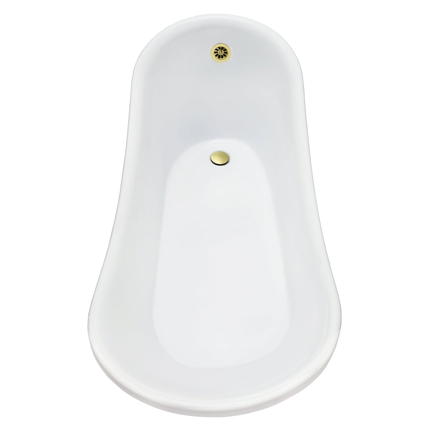 Fandi 64" x 28" Acrylic Clawfoot Soaking Bathtub in Glossy White with Brushed Brass Drain and Overflow