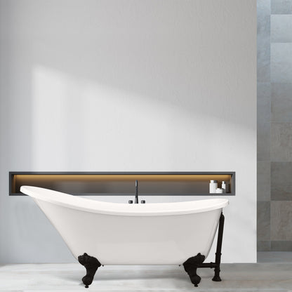 Fandi 64" x 28" Acrylic Clawfoot Soaking Bathtub in Glossy White with Matte Black Drain and Overflow