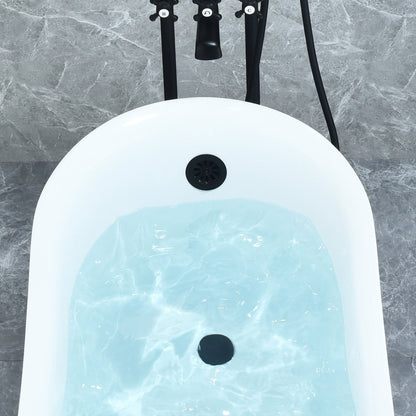 Fandi 64" x 28" Acrylic Clawfoot Soaking Bathtub in Glossy White with Matte Black Drain and Overflow