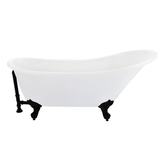 Fandi 64" x 28" Acrylic Clawfoot Soaking Bathtub in Glossy White with Matte Black Drain and Overflow