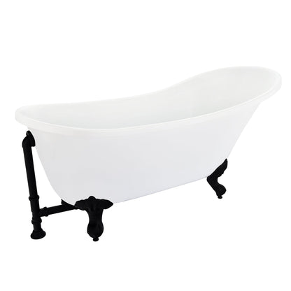 Fandi 64" x 28" Acrylic Clawfoot Soaking Bathtub in Glossy White with Matte Black Drain and Overflow