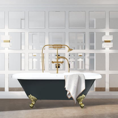 Kerta 67" x 29" Acrylic Clawfoot Soaking Bathtub in Glossy Gray with Brushed Brass Drain and Overflow