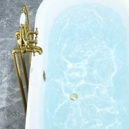 Kerta 67" x 29" Acrylic Clawfoot Soaking Bathtub in Glossy Gray with Brushed Brass Drain and Overflow
