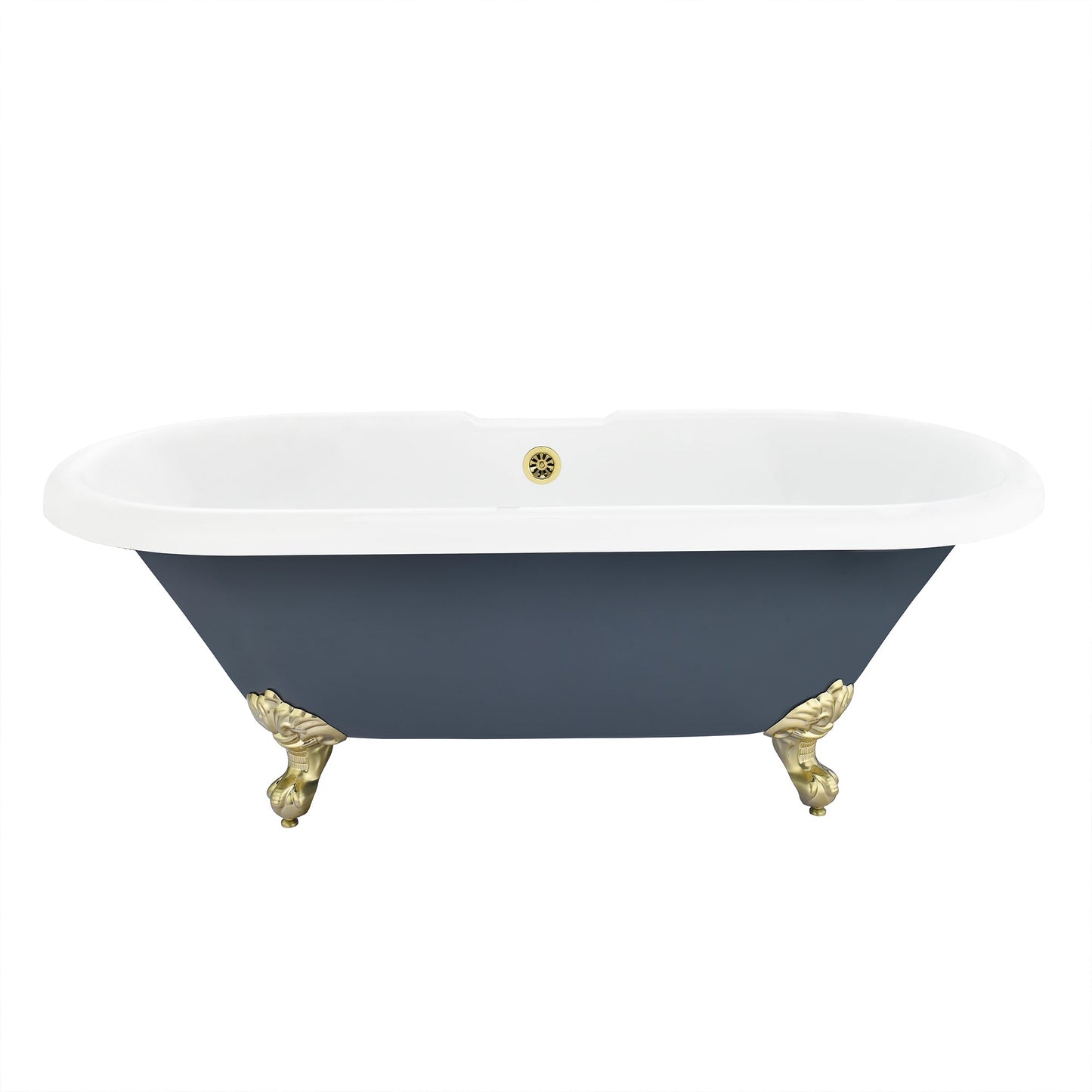 Kerta 67" x 29" Acrylic Clawfoot Soaking Bathtub in Glossy Gray with Brushed Brass Drain and Overflow