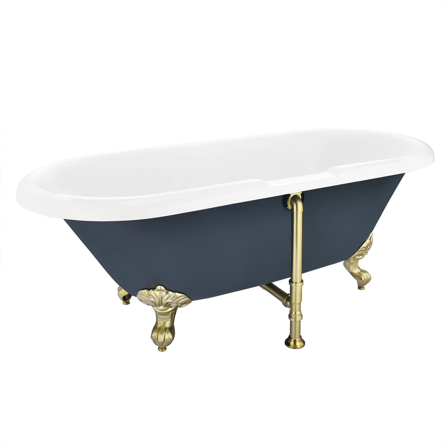 Kerta 67" x 29" Acrylic Clawfoot Soaking Bathtub in Glossy Gray with Brushed Brass Drain and Overflow