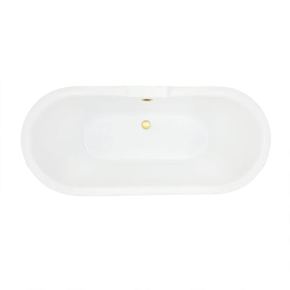 Kerta 67" x 29" Acrylic Clawfoot Soaking Bathtub in Glossy Gray with Brushed Brass Drain and Overflow