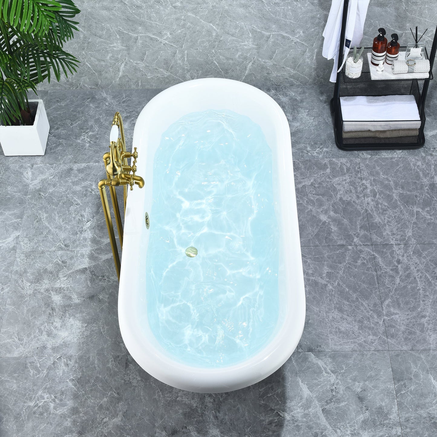 Kerta 67" x 29" Acrylic Clawfoot Soaking Bathtub in Glossy Gray with Brushed Brass Drain and Overflow