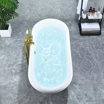 Kerta 67" x 29" Acrylic Clawfoot Soaking Bathtub in Glossy Gray with Brushed Brass Drain and Overflow