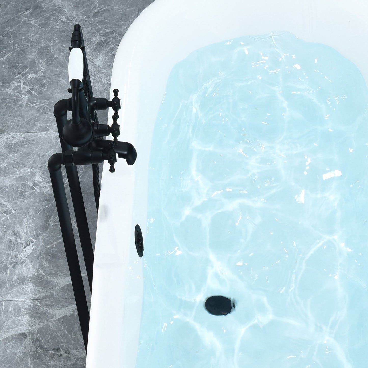 Kerta 67" x 29" Acrylic Clawfoot Soaking Bathtub in Glossy White with Matte Black Drain and Overflow